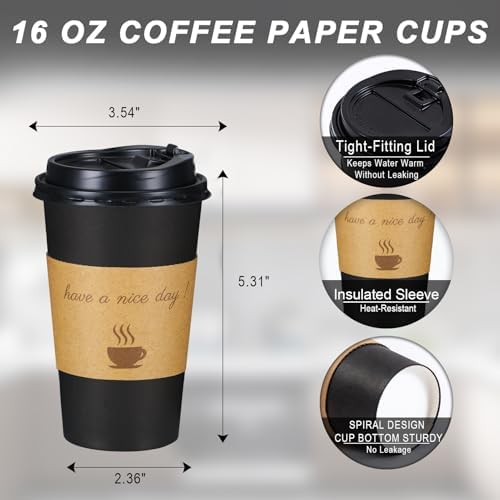 Lamosi 100 Pack 16 oz Coffee Cups, Disposable To Go Paper Cups with Lid - Image 2
