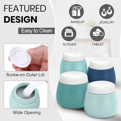 Travel Bottles for Toiletries 8 Pack, TSA Approved Travel Size Toiletries Containers Set, 4 Silicone Leak Proof Refillable Bottles and 4 Creams Jars Accessories Kit W/Clear Bag (GREEN) - Image 5