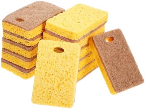 12pcs Sisal Fiber and Wood Cellulose Dish Sponges Multi-Function Household Scrub Sponges Oil-Resistant Absorbent for Dishwashing and Wok Cleaning by GOOHOCHY