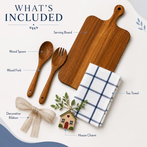 Housewarming Gift Wooden Cutting Board Set with Utensils and Napkin - Image 2