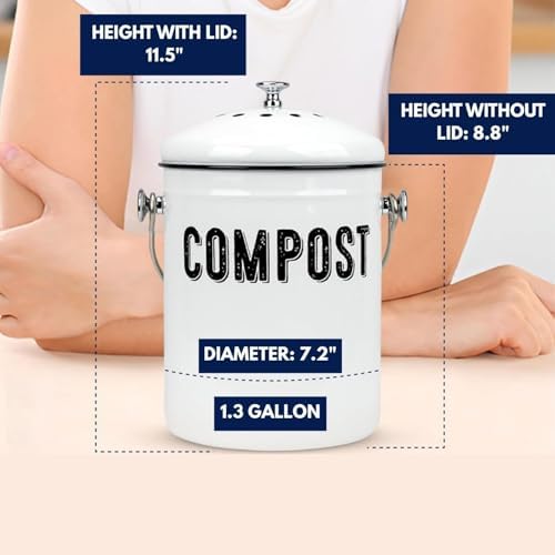 Granrosi Compost Bin Kitchen Counter, 1.3 Gallon, 3 Charcoal Filters - Image 6