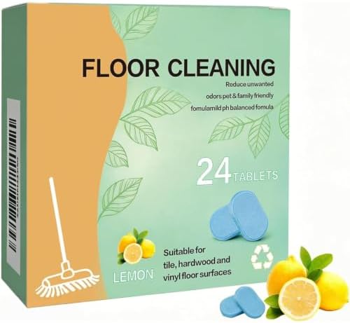 Floor Cleaning Tablets, 24 Count, Hard Floor Cleaner Tablets, Lemon Scent, Multi-Surface Effervescent Cleaner for Hardwood, Tile, Vinyl and Laminate Floors, Streak-Free by NCCEN