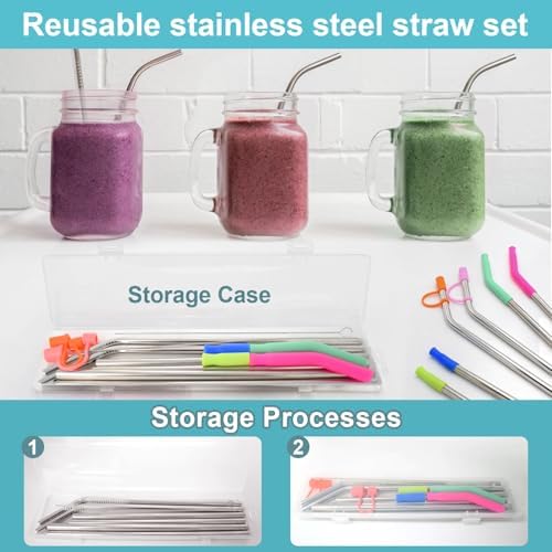 Reusable Stainless Steel Straws Set 6 PCS with 6 Silicone Tips, 2 Straw Brush, 1 Storage Case, Different Sizes of Metal Straws Reusable, Suitable for 14, 20, 30 oz Cups Tumbler, for Hot/Cold Drinks - Image 5