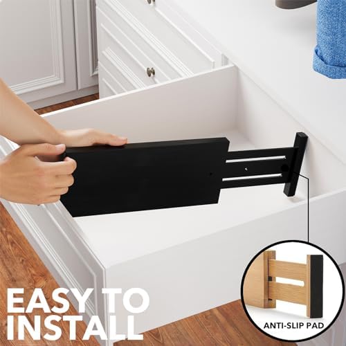 SpaceAid Bamboo Dresser Drawer Dividers 6 Pack, 4.65“ High Adjustable 12.5“-17” Drawer Organizers, Expandable Organization for Clothing, Clothes, Dressers, Black - Image 6