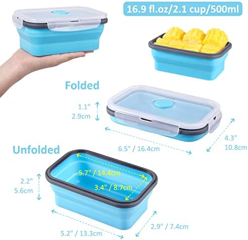 Collapsible Food Storage Containers with Airtight Lid, 16.9 oz, Small Kitchen Stacking Silicone Collapsible Meal Prep Container Set for Leftover, Microwave Freezer Dishwasher Safe, 4 Colors, Set of 4 - Image 5