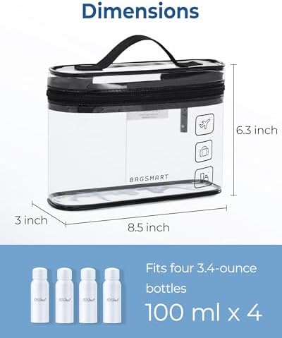BAGSMART TSA Approved Toiletry Bag, 2 Pack Clear Makeup Cosmetic Bag Organizer, Quart Size Travel Bag for Toiletries, Carry-on Travel Accessories Essentials, Gray-2pcs - Image 4
