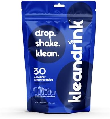 30 Cleaning Tablets – NSF Certified Safe, Eco-Friendly, Clean Stainless Steel, Tumbler, Insulated, Plastic and Reusable Water Bottles, Protein Shaker – Remove Odors and Stains, No Scrubbing by KLEANDRINK