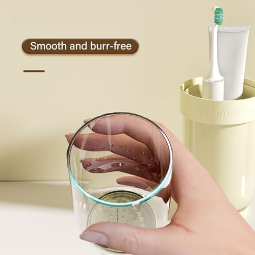 Breathable Toothbrush Travel Case, 2 in 1 Portable Travel Toothbrush Holder and Mouthwash Cup, Large Capacity Toothbrush Cup with Lid for School, Camping, Business Trip, Bathroom, Cruise (Beige) - Image 3