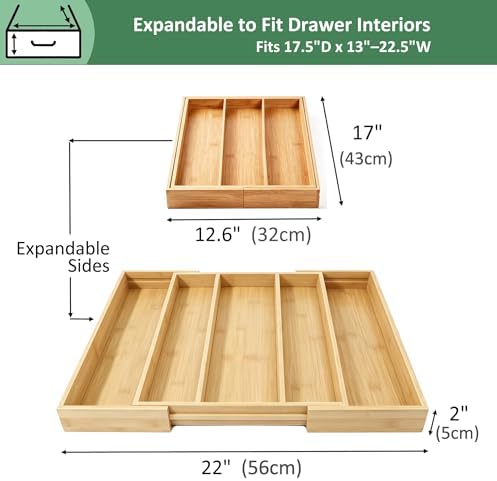 Utoplike Bamboo Expandable Kitchen Drawer Organizer Silverware Utensil Tray - Image 3