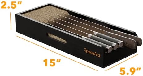 SpaceAid Knife Drawer Organizer Bamboo Insert Dock, Kitchen Steak Knives Holder Organizers Block for Drawer in Storage Organization (Small, Black) - Image 5