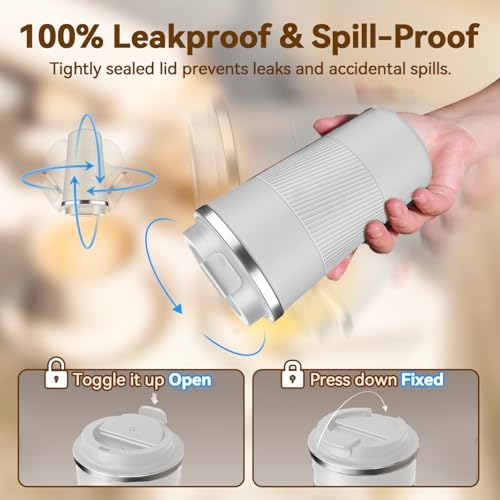 12OZ Travel Coffee Mug Insulated Coffee Cup with Spill Leak Proof Lid, Portable Stainless Steel Tumbler Reusable Hot and Cold Water Mug for Car, Daily, Camping- White - Image 5