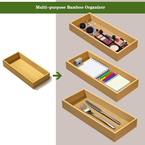 guiogc Multi-size bamboo drawer silverware Organizer, Utensil Tray for Kitchen (L:11.8"x4.92"x1.9", S:9.85"x3.55"x1.8" Set of 4) Space-saving bamboo storage set designed for small families - Image 3