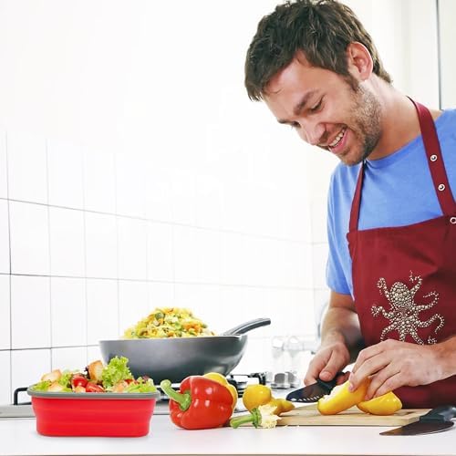 1000ml Collapsible Bento Lunch Box - Silicone Food Storage Container, Foldable Food Container with 2-in-1 Spoon Spork and Airtight Lid, Microwave Safe, Red - Image 6