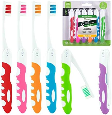 Portable Folding Toothbrush Kit - Built-in Cover, Collapsible, Multi-color (6 Pack Soft-Multicolor) by LINGITO