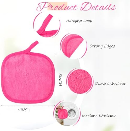 VitalCozy 10 Pack Makeup Remover Cloths, Makeup Remover Towels Reusable Face Cloth Eraser for Washing Face Microfiber Washcloth for Women Cleansing Just Water with Mesh Bag(Pink Colors) - Image 2