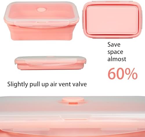 Plus 6PCS Foldable Silicone Food Storage Containers for Kitchen Storage for Leftovers Fruits and Meal Prep Dishwasher Safe Microwave Safe Ideal for Home and Travel (Pink, square) - Image 4