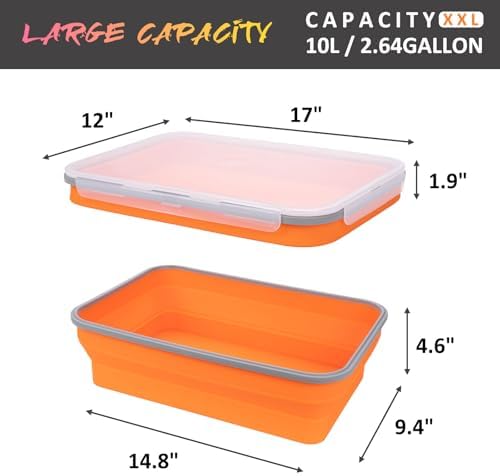 XL Collapsible Marinating Container,Large-Capacity Grill Accessory Perfect For Bbqs And Parties,Marinade And Brining Prep, Collapsible Silicone Food Storage Containers Set (10L/2.64Gallon),Orange - Image 6