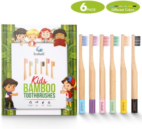 Isshah Biodegradable Bamboo Kids Toothbrush - Spiral Soft Bristles - 6 Pack - Image 2