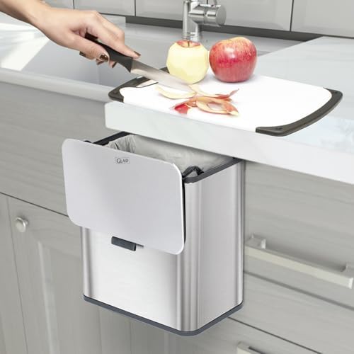 Glad Roomate Under Counter Trash Can - Space Saving Stainless Steel Waste Bin with Dual Lid and Clorox Protection - Small Trash Can for Kitchen Cabinet, Under Sink, or Bathroom, 1.5 Gallon (6L) - Image 3