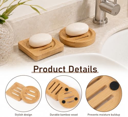 2Pcs Bamboo Soap Dish Holders Wooden Soap Dishes for Shower - Image 3