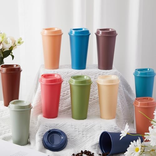 FillTouch 12 Pcs 16 oz Reusable Coffee Cups with Lids, Morandi Colors - Image 4