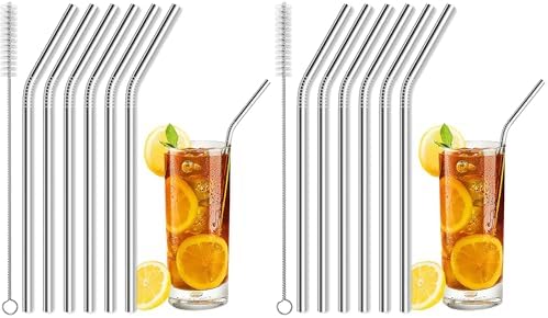Acerich 6 Pcs Stainless Steel Straws, Reusable Metal Straws for 30 oz & 20 oz Tumblers Cups Mugs Cold Beverage, Free Cleaning Brush Included (Pack of 2) by BesteekHome