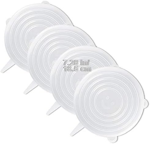 LELE LIFE 4 Pack Same Size Silicone Stretch Lids, Thicker Reusable Sturdy Silicone Container Cover, Expandable Food Storage Covers, Dishwasher and Freezer Safe, 7.28in(18.5cm) by LELE+LIFE