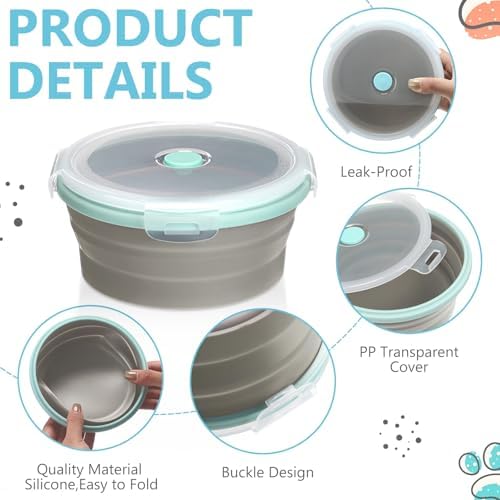Suclain 4 Pcs Collapsible Bowls with Lids Silicone Camping Food Storage Container Expandable Folding Salad Lunch Box Travel Container for Hiking Camping - Image 3