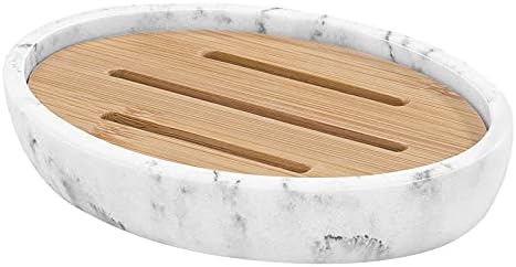 Luxspire Bamboo Soap Dish, Holder for Bathroom& countertop, Gravel White by Luxspire
