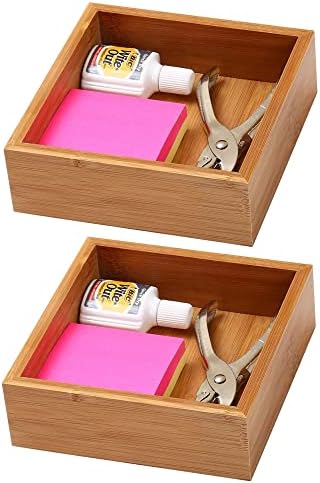 YBM Home Bamboo Drawer Organizer Box Multi-Use Storage for Junk Drawer, Office, Home, Kitchen, Bedroom, Children Room, Craft, Sewing, and Bathroom (2, 6x6x2 inch) - Image 2