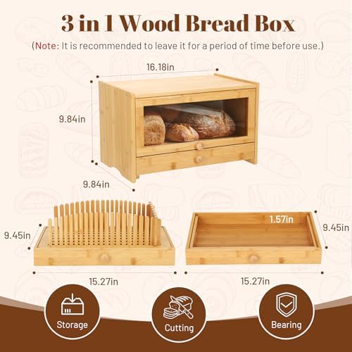 3in1 Bread Box for Kitchen Countertopm with Bread Slicer Bread Serving Tray - Image 2