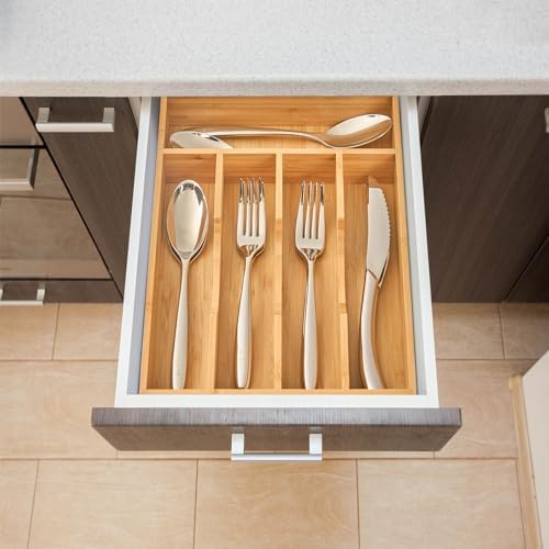 Umilife Bamboo Kitchen Drawer Organizer, 9 Inch Silverware Utensils Tray Holder for Small Drawer, Wood Caddy for Flatware Cutlery Knives - Image 5