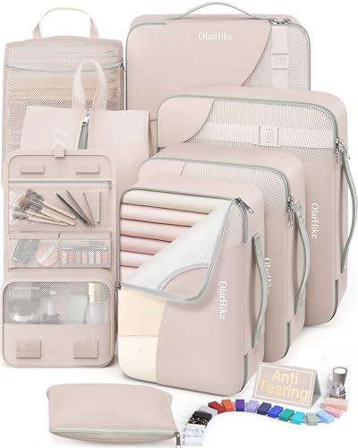 8 Set Packing Cubes for Travel, Gifts for Women Mom,Anti-Tearing Suitcase Organizer for Luggage with Shoe & Hanging Toiletry Bag,OlarHike Vacation Essentials & Accessories for Cruise Ship by OlarHike