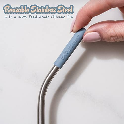 Softy Straws Premium Reusable Stainless Steel Drinking Straws With Silicone Tips + Patented Straw Cleaners and Carrying Case - 9” Long Metal With Curved Bend for 20/30/32oz Tumblers - Natural Colors - Image 4