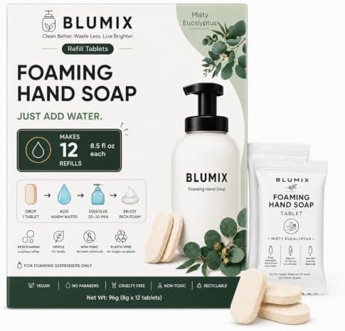 Foaming Hand Soap Refill Tablets, Concentrated Hand Soap Tablets, Just Add Warm Water, For Reusable Foaming Soap Dispensers (12 Count, Eucalyptus, Refill Only) by Blumix