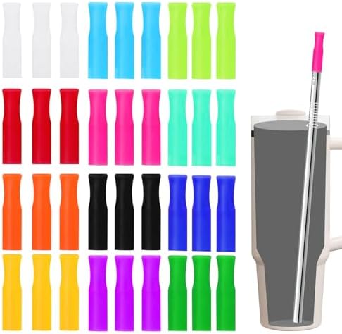 36PCS 12 Colors Food-Grade Metal Straws Reusable Silicone Tips,Only Fit Diameter 0.32In- 8mm Stainless Steel Straws, BPA Free, Eco-Friendly by Allforyourhealthylife