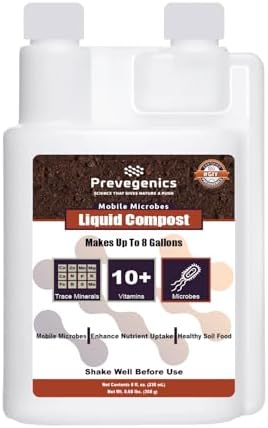 Liquid Compost | (8 fl. oz.) | Worm Tea with Trace Minerals, Vitamins, and Aerobic Microbes | Improves Soil Health, Mobile Microbes, and Enhance Nutrient Uptake by Prevegenics