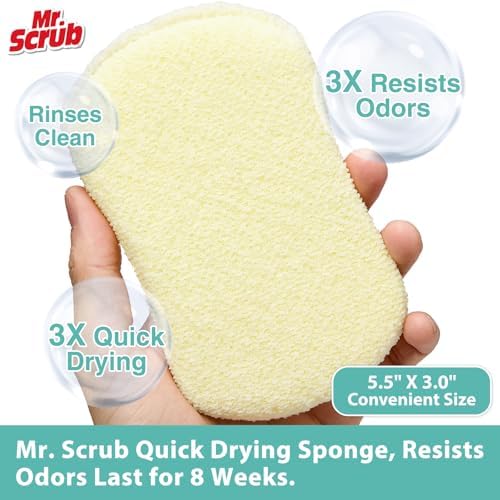 Mr. Scrub Sponges Kitchen Scrub Dish Sponge Scouring Pad, 6 Pack Cleaning Brush Scrubber Supplies for Soap, Dishwashing Dinnerware Sets Pan Pot Glass Dishwasher Sink Bathroom Towels Cloth Rags Holder - Image 4
