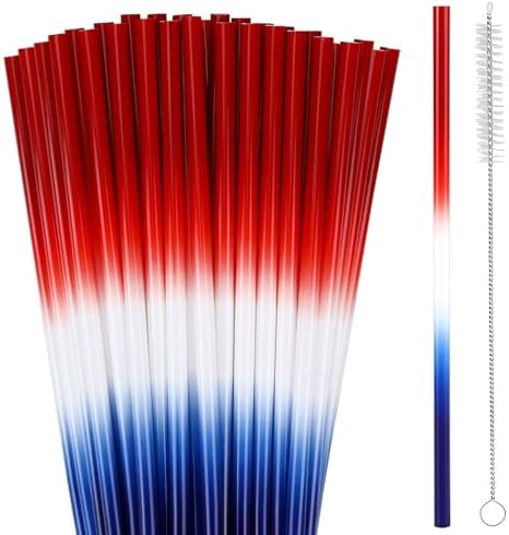 JANYUN 30 Pcs 4th of July Straws, Reusable Plastic Patriotic Straw by JANYUN