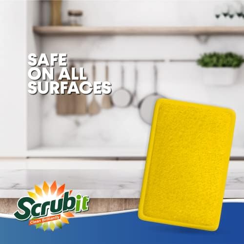 Scrub and Wipe Cleaning Pads [10 Pack] – SCRUBIT Dual Sided Scouring Pad and Sponge - Reusable Kitchen Scrubbing Sponges for Dishes, Pots, Pans Utensils & Non-Stick Cookware (Yellow) - Image 6