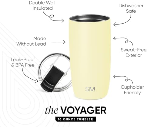 Simple Modern Travel Coffee Mug Tumbler with Flip Lid | Reusable Insulated Stainless Steel Cold Brew Iced Coffee Cup Thermos | Gifts for Women Men Him Her | Voyager Collection | 16oz | Buttercup - Image 2