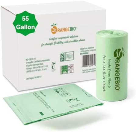 OrangeBio 55 Gallon Compostable Trash Bags, 15 Count, Heavy Duty Garbage Bags for Contractor, Yard Waste & Commercial Food Waste, Plant-Based, BPI ASTM D6400 & TÜV OK Compost Home Certified - Image 7