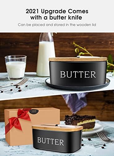 Ceramic Butter Dish with Lid and Knife & Silicone Seal 400ml 2 Pack Black - Image 3