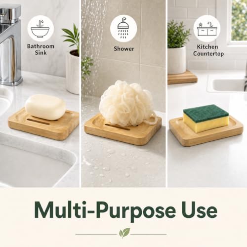Bamboo Soap Dish, Soap Holder Soap Case Sponge Tray Sponge Drain Rack for Kitchen & Bathroom - Image 7