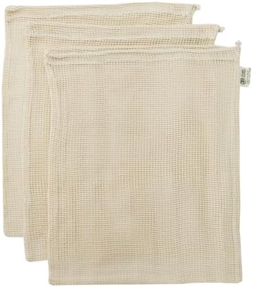Simple Ecology Reusable Produce Shopping and Storage Bags, Drawstring, Washable Organic Cotton Mesh, X Large 3 pack by Simple+Ecology