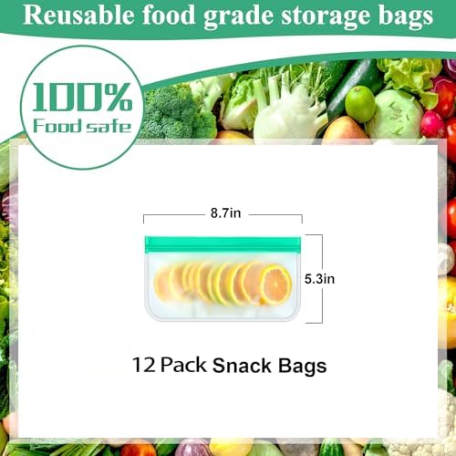 12 Pack Reusable Snack Bags, Silicone Snack Bags Reusable Storage, Leakproof Snack Storage Bags Containers for Travel Picnic, Work, Home Use - Image 2