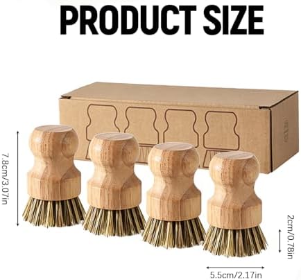 Natural Coconut Fiber Pot Scrubber Brushes,Rubberwood Handle for Cleaning (4) - Image 7