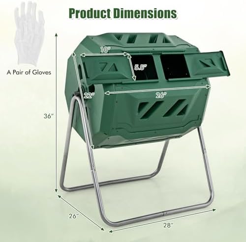 Goplus Compost Tumbler, 43 Gallon Rotating Compost Bin Barrel, Dual Chamber Tumbling Composter with Sliding Door, Gloves, Aeration System for Outdoor, Garden, Yard - Image 6