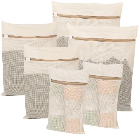 6-Piece Bag, Durable Cotton Mesh Laundry Bag, Sturdy Zipper, Breathable Mesh, Exquisite Laundry Bag for Underwear, Clothes, Pants, Shoes and Socks by NAHADS