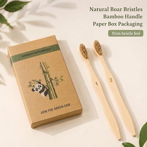 Boar Bristle Bamboo Toothbrush 10 Pack Plastic Free Numbered - Image 6